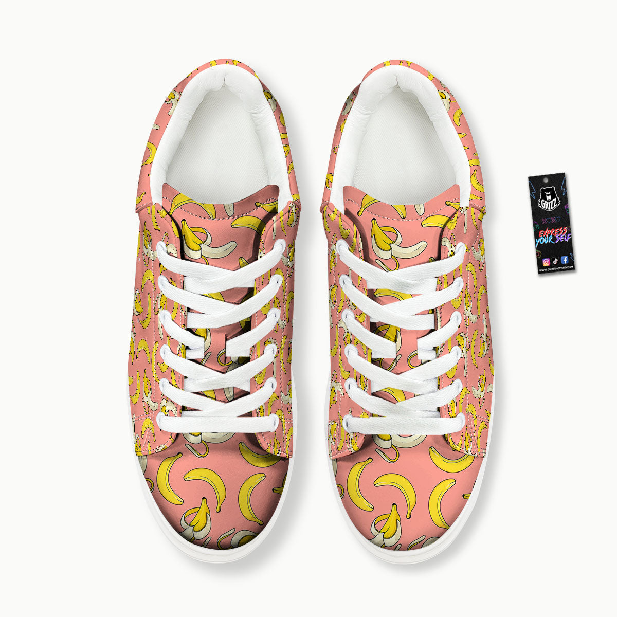 Banana Pink Print Pattern Platform Shoes-grizzshop
