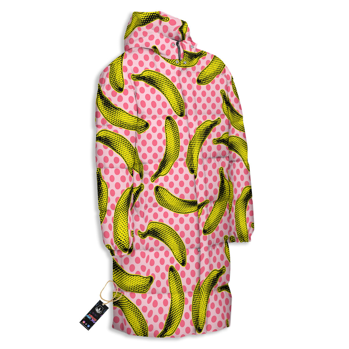 Banana Polka Dot Print Pattern Long Down Jacket-grizzshop