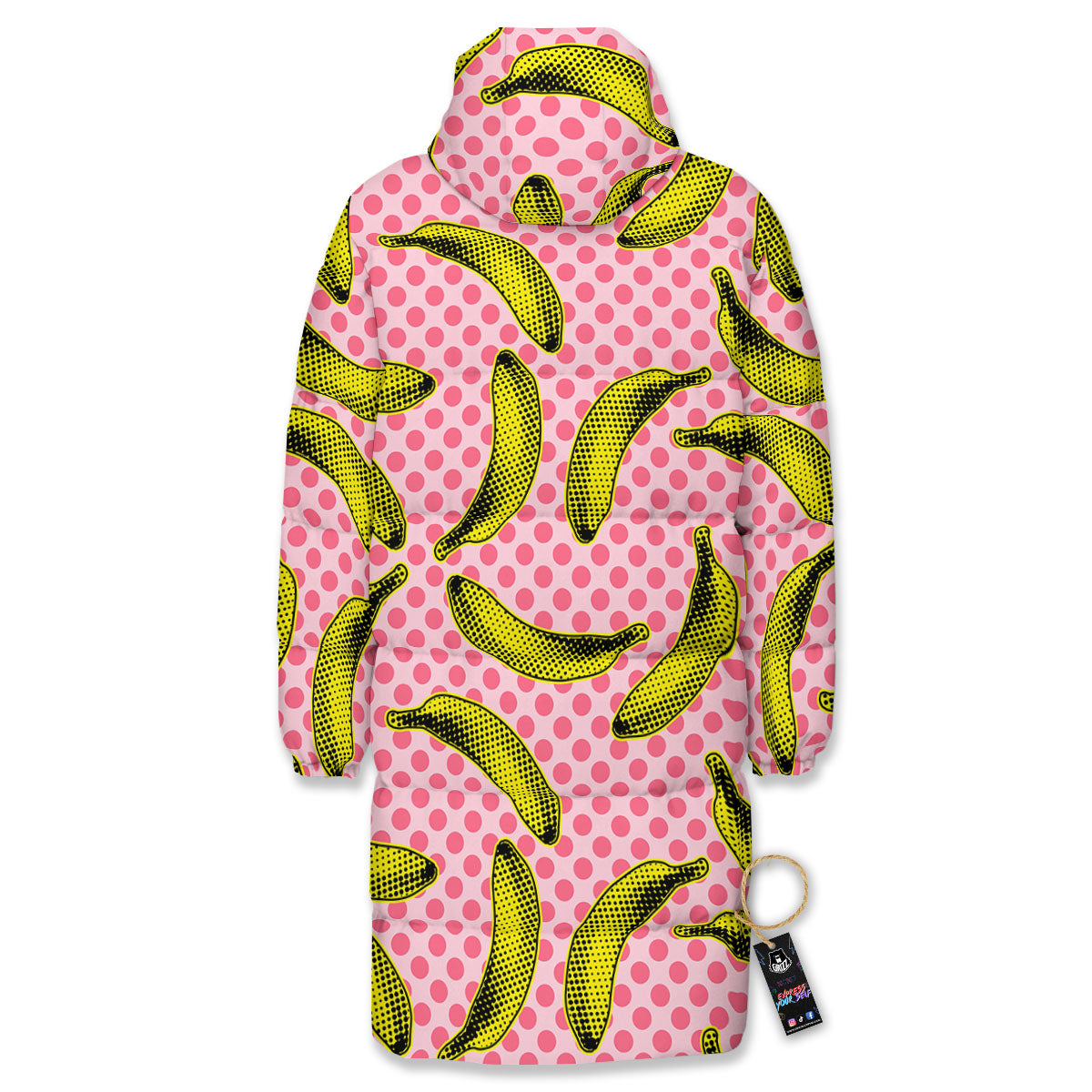 Banana Polka Dot Print Pattern Long Down Jacket-grizzshop