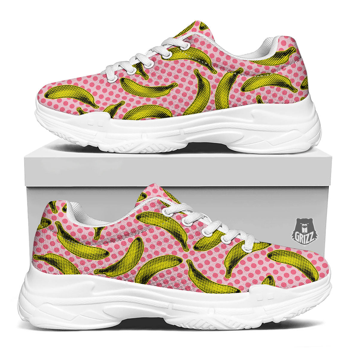 Banana Polka Dot Print Pattern White Chunky Shoes-grizzshop