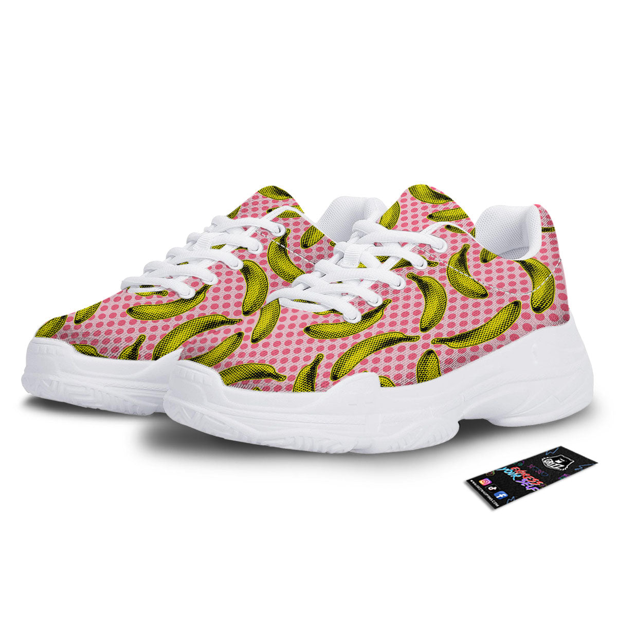 Banana Polka Dot Print Pattern White Chunky Shoes-grizzshop