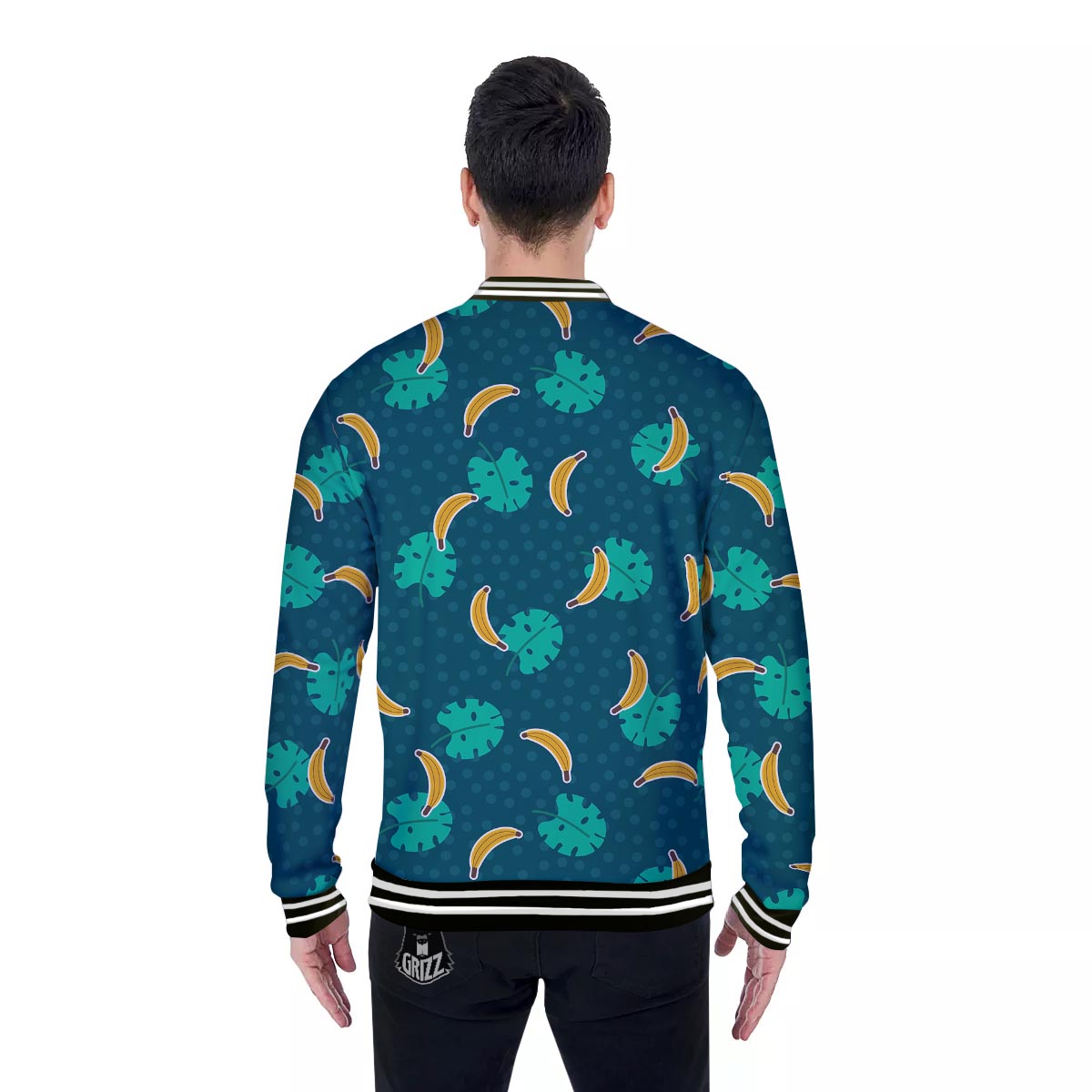 Banana Teal Print Pattern Baseball Jacket-grizzshop