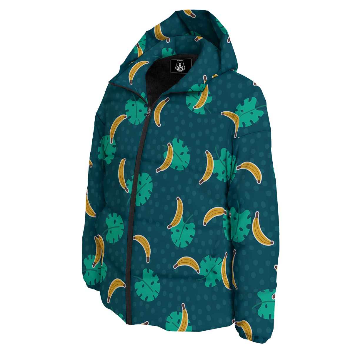 Banana Teal Print Pattern Down Jacket-grizzshop