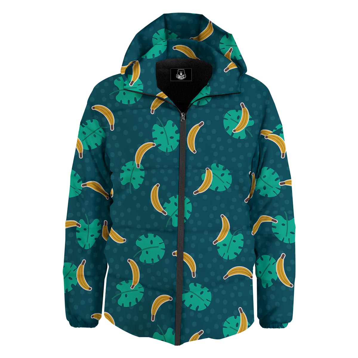 Banana Teal Print Pattern Down Jacket-grizzshop