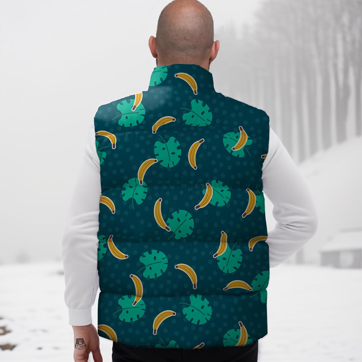 Banana Teal Print Pattern Down Vest-grizzshop