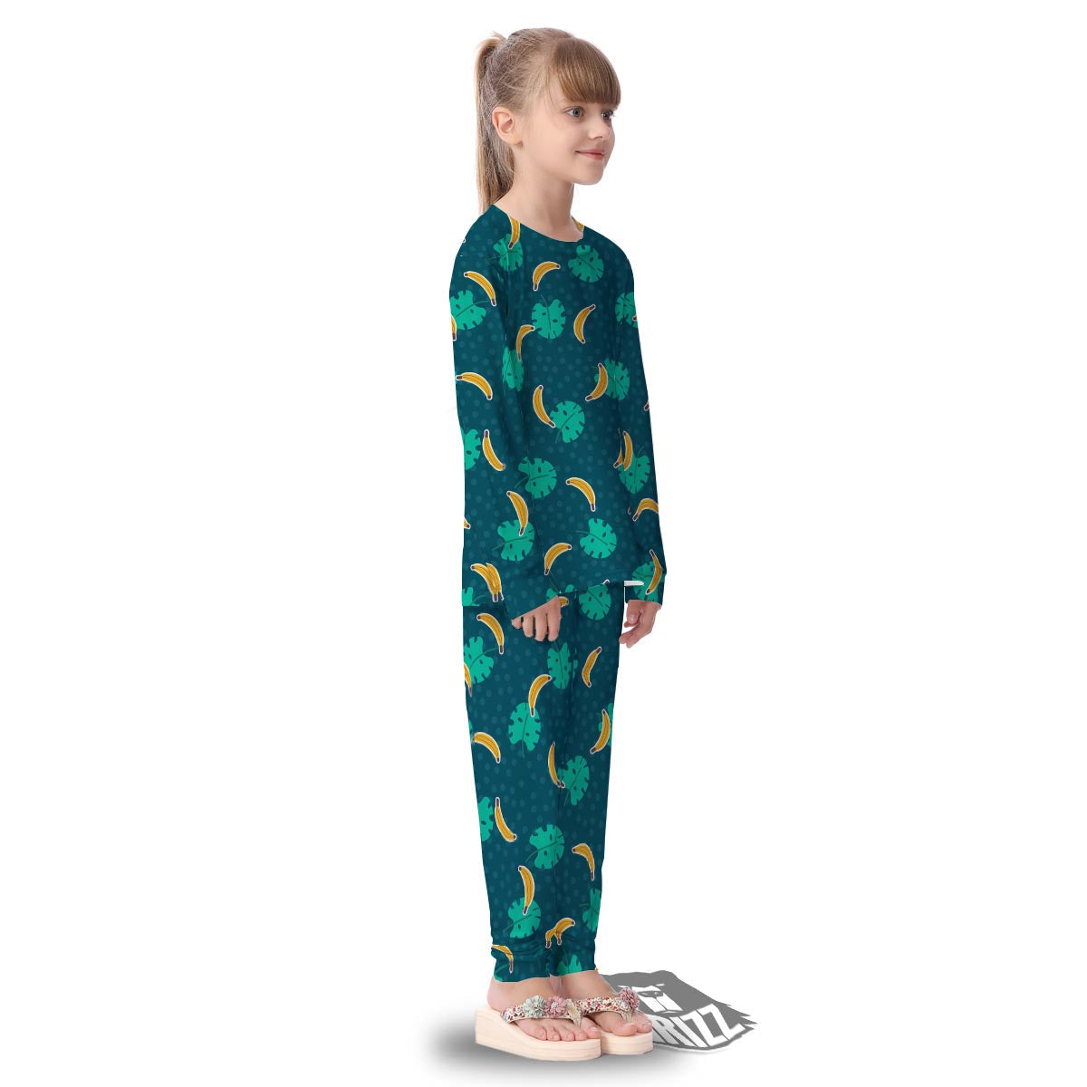 Banana Teal Print Pattern Kid's Pajamas-grizzshop