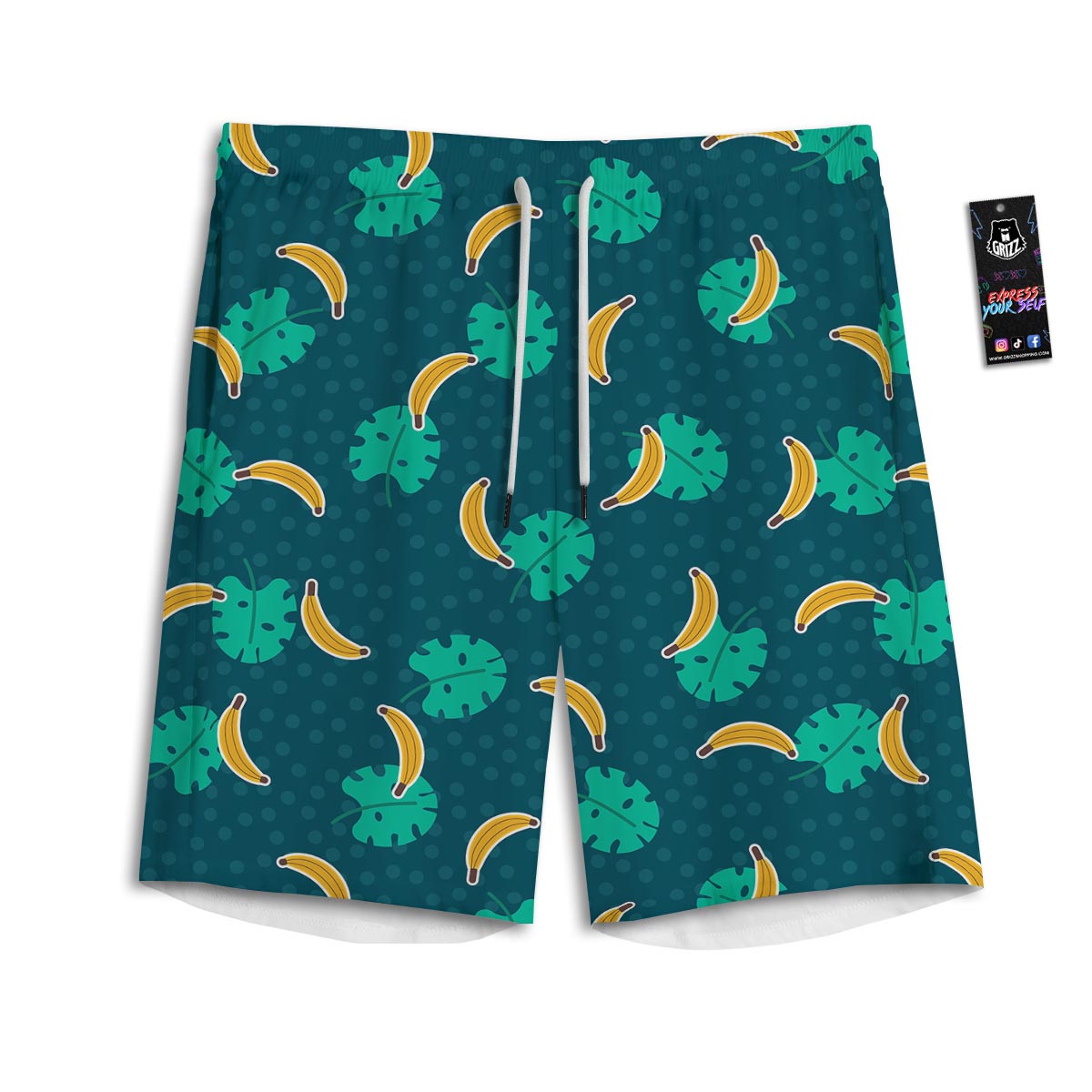 Banana Teal Print Pattern Men's Athletic Shorts