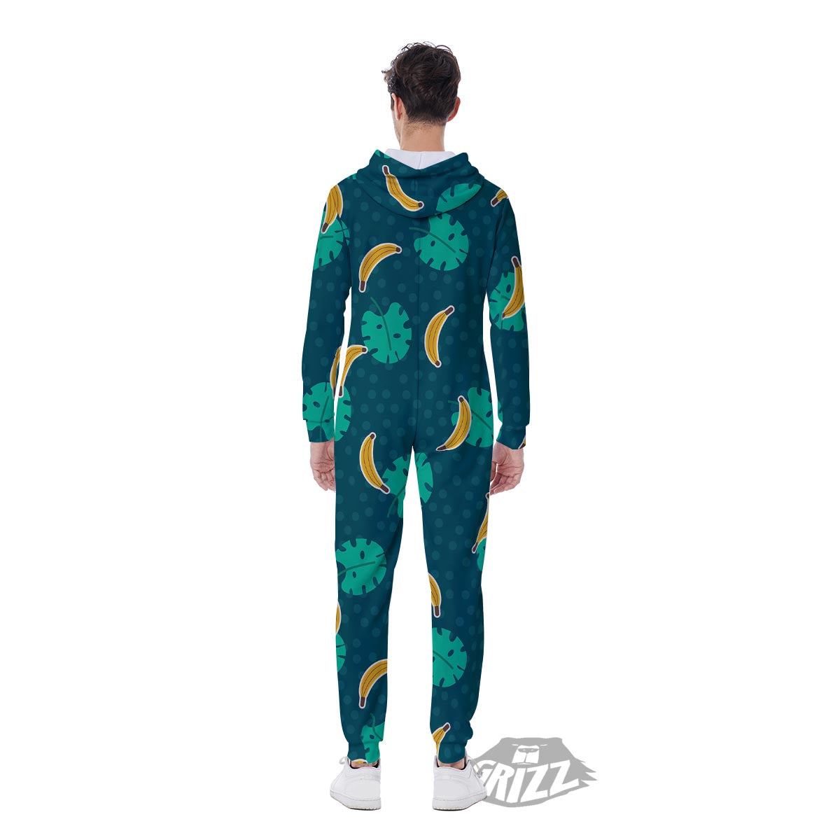 Banana Teal Print Pattern Men's Jumpsuit-grizzshop