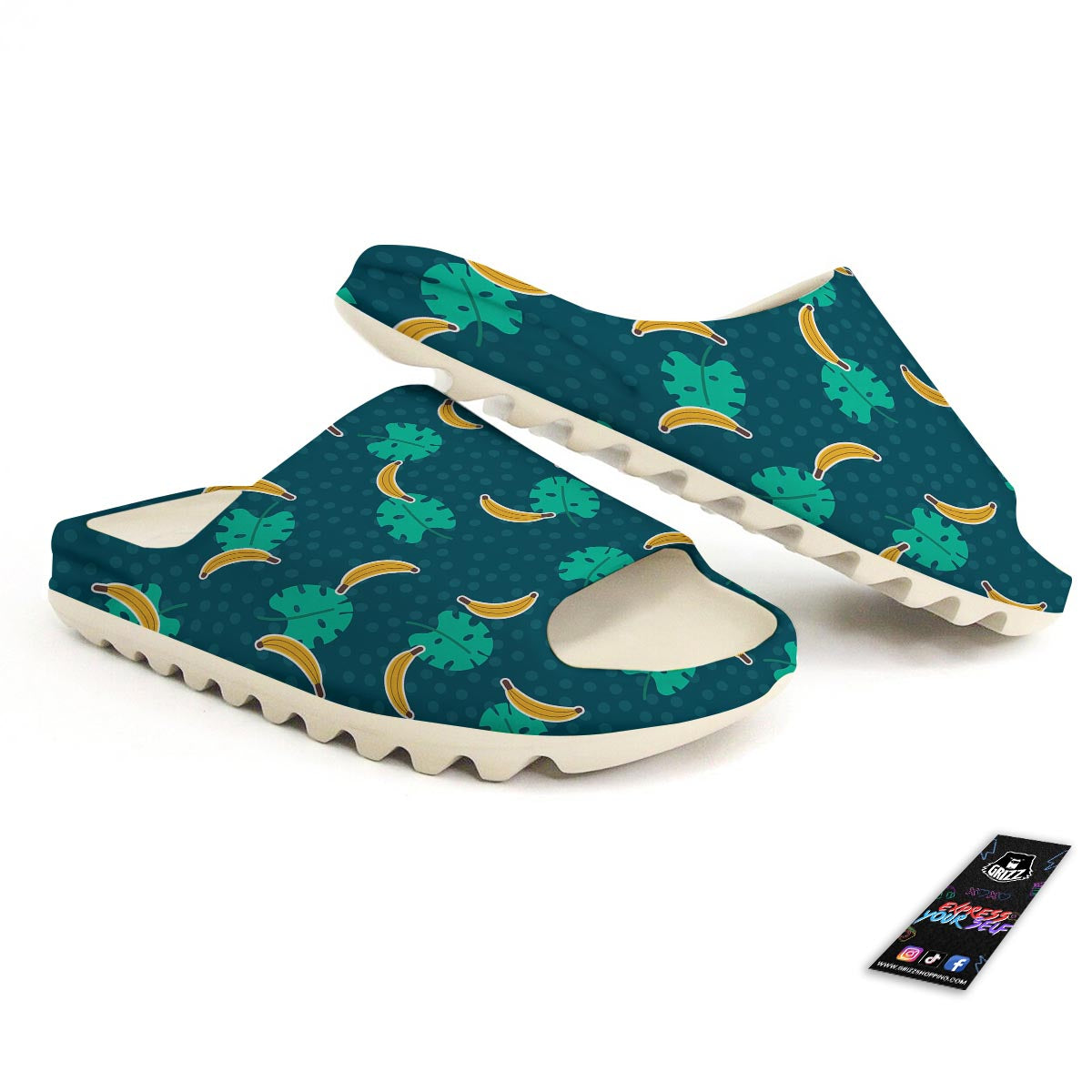 Banana Teal Print Pattern Sandals-grizzshop