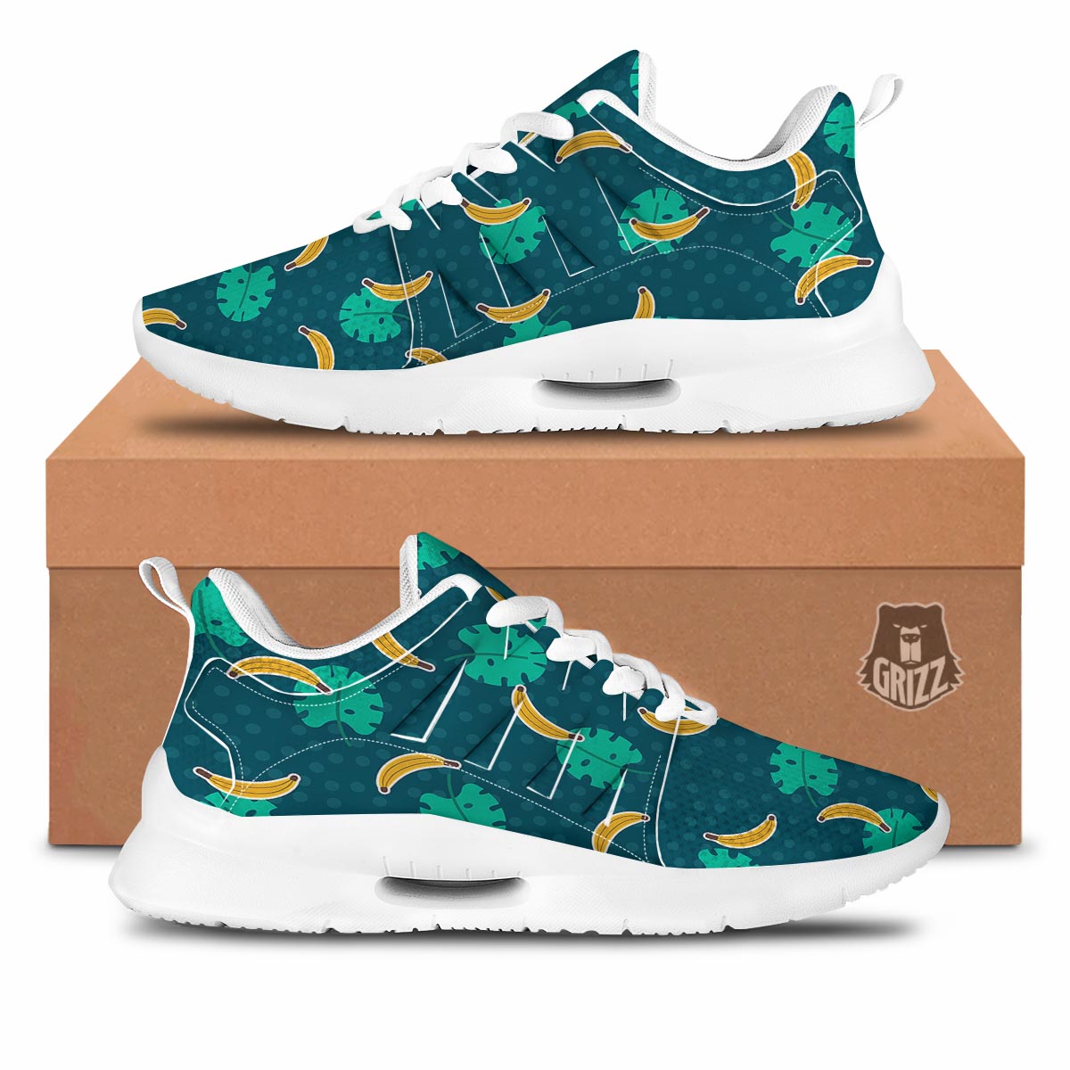 Banana Teal Print Pattern Tennis Shoes-grizzshop