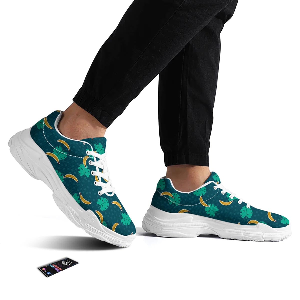 Banana Teal Print Pattern White Chunky Shoes-grizzshop