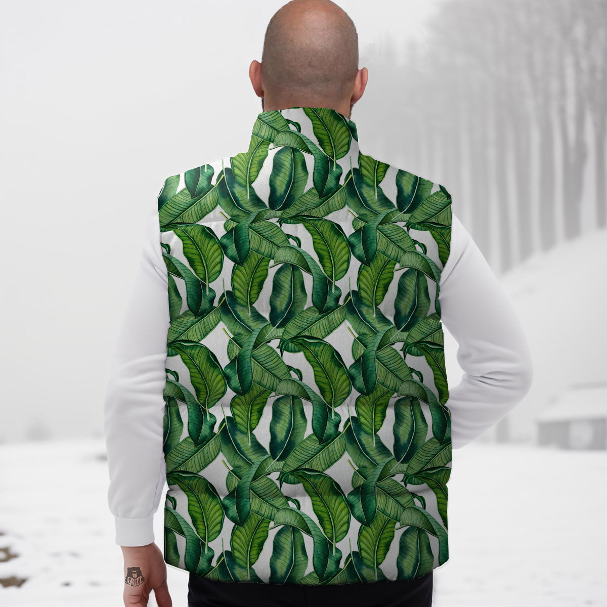 Banana Tropical Green Print Pattern Down Vest-grizzshop