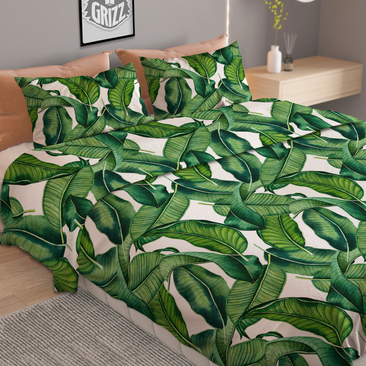 Banana Tropical Green Print Pattern Duvet Cover Bedding Set-grizzshop