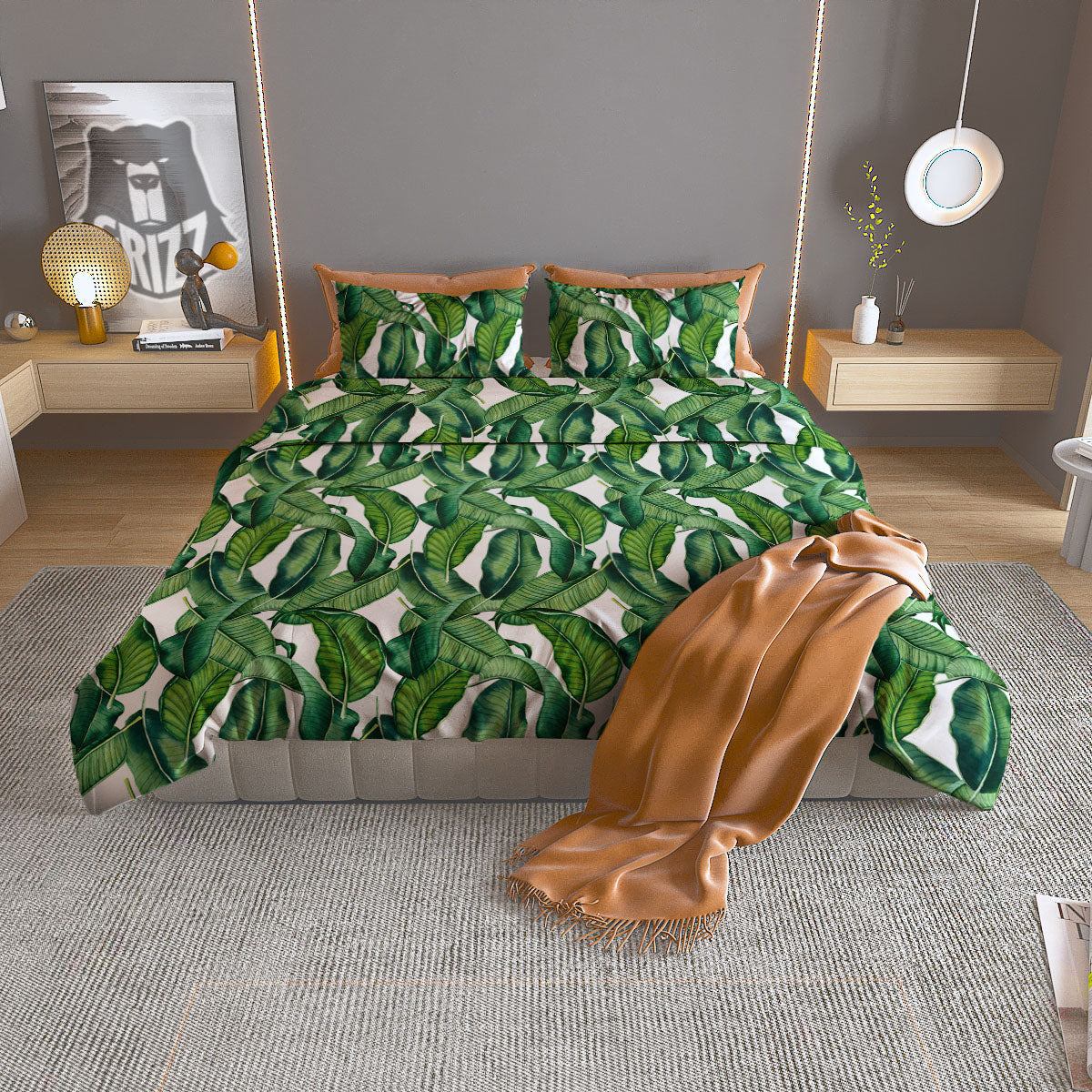 Banana Tropical Green Print Pattern Duvet Cover Bedding Set-grizzshop