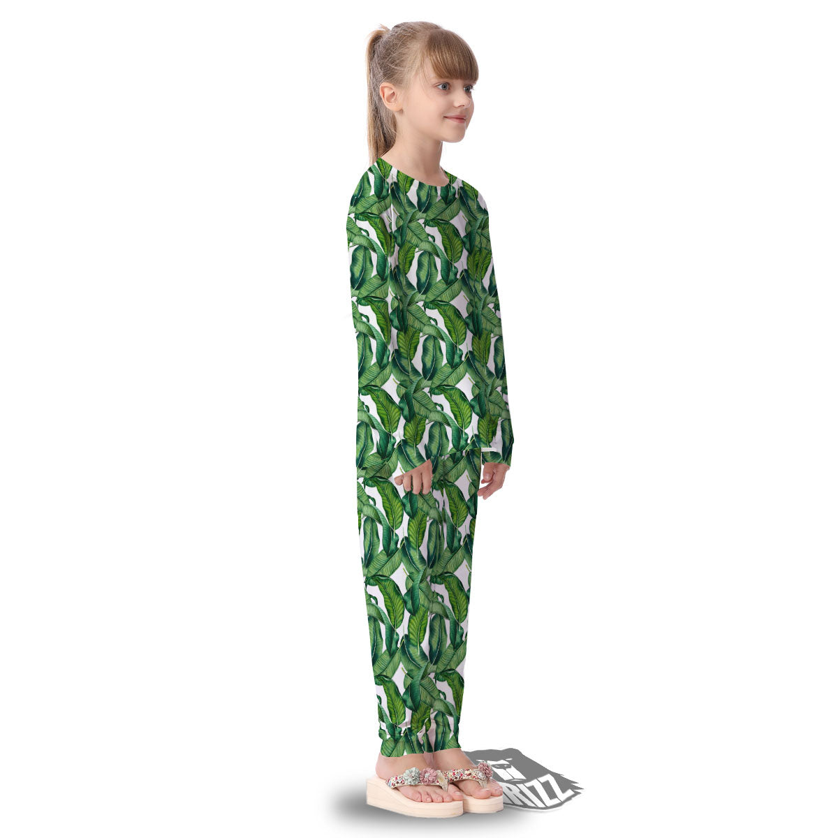 Banana Tropical Green Print Pattern Kid's Pajamas-grizzshop