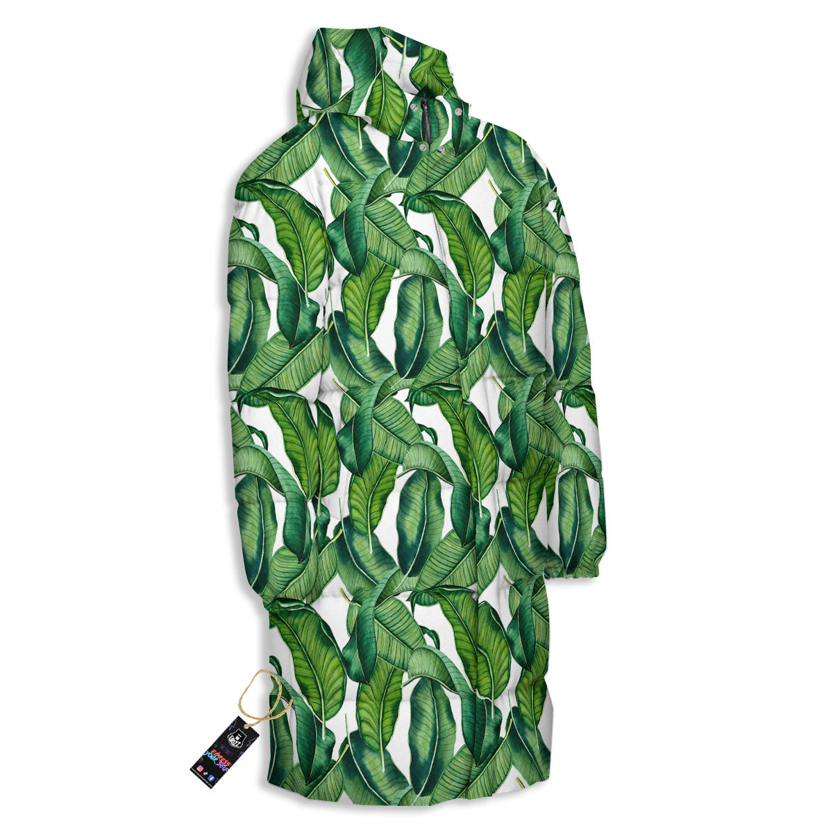 Banana Tropical Green Print Pattern Long Down Jacket-grizzshop
