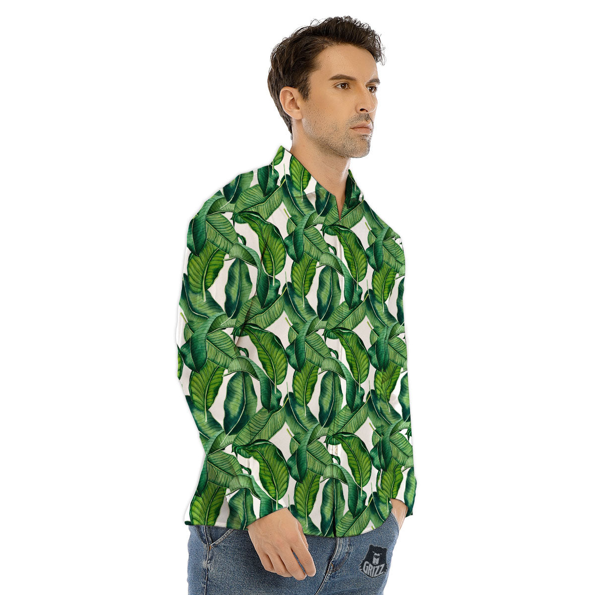 Banana Tropical Green Print Pattern Men's Dress Shirts-grizzshop