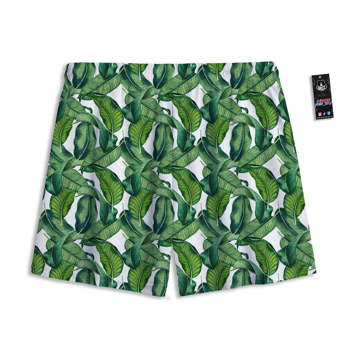 Banana Tropical Green Print Pattern Mesh Shorts-grizzshop