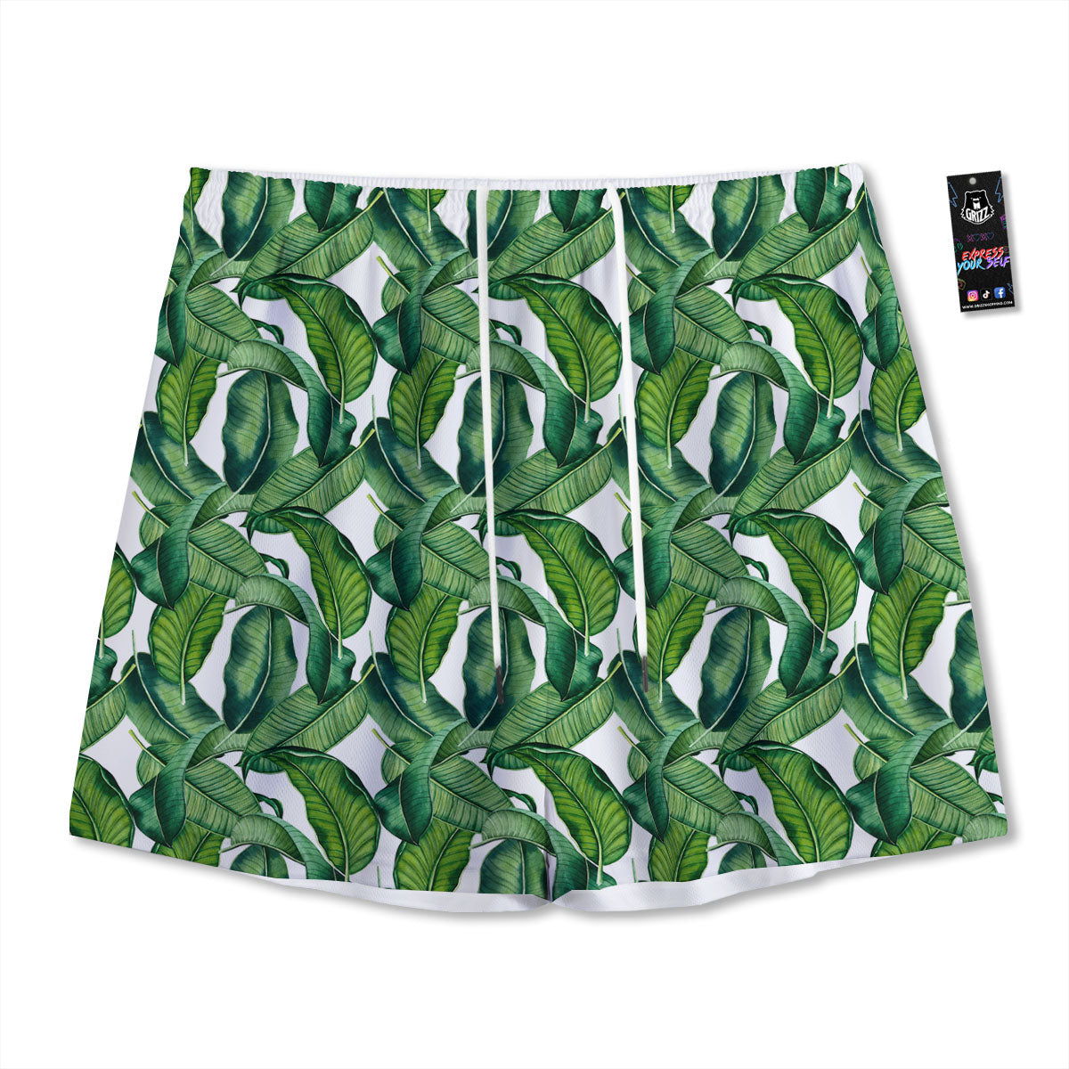 Banana Tropical Green Print Pattern Mesh Shorts-grizzshop