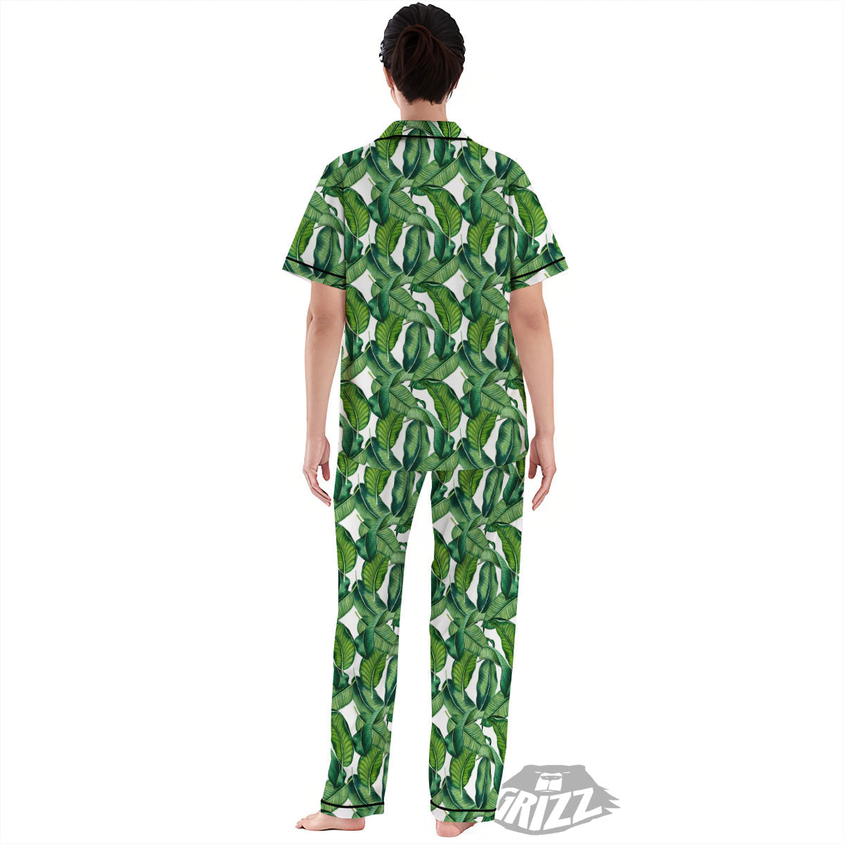 Banana Tropical Green Print Pattern Women's Pajamas Set-grizzshop