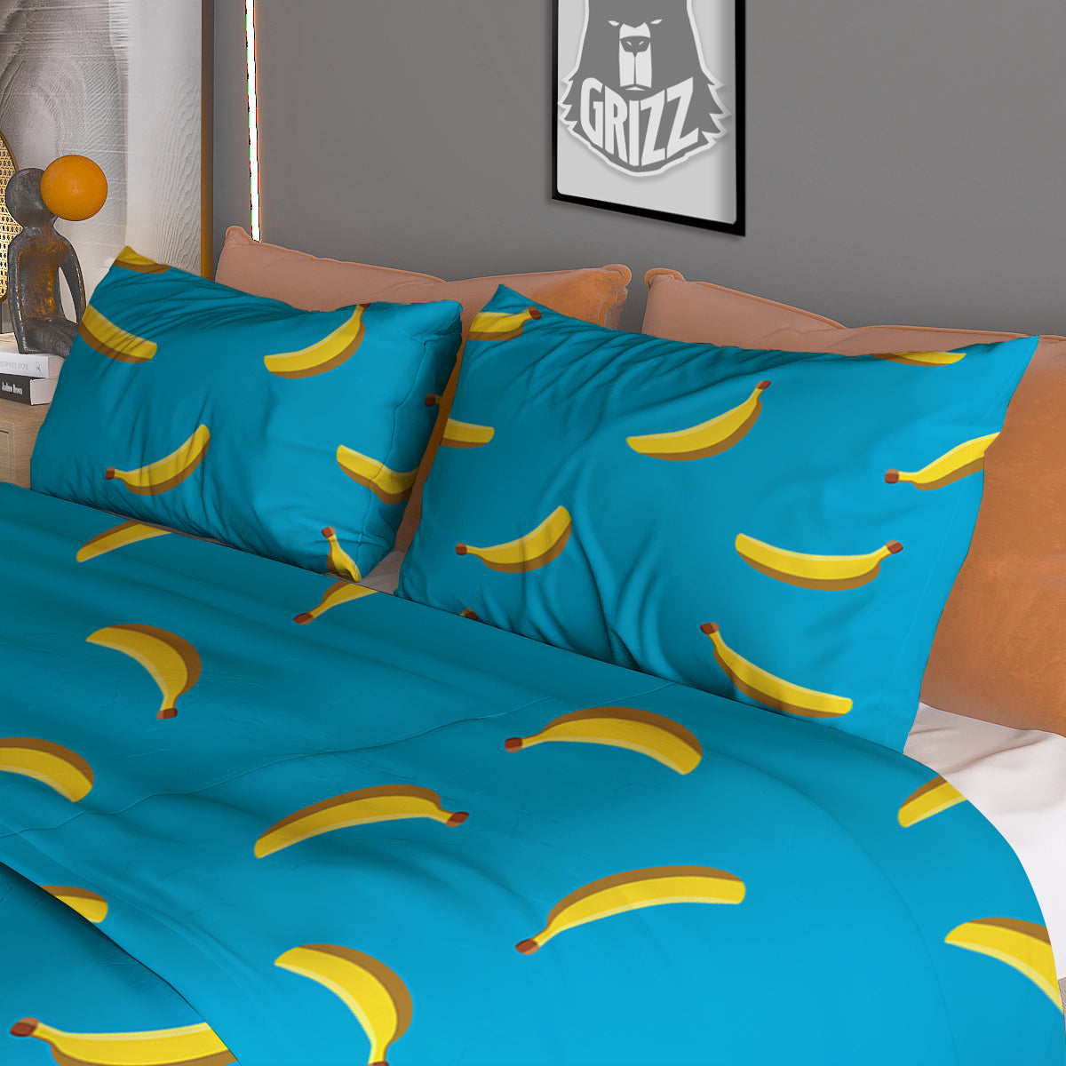 Banana Turquoise Print Pattern Duvet Cover Bedding Set
