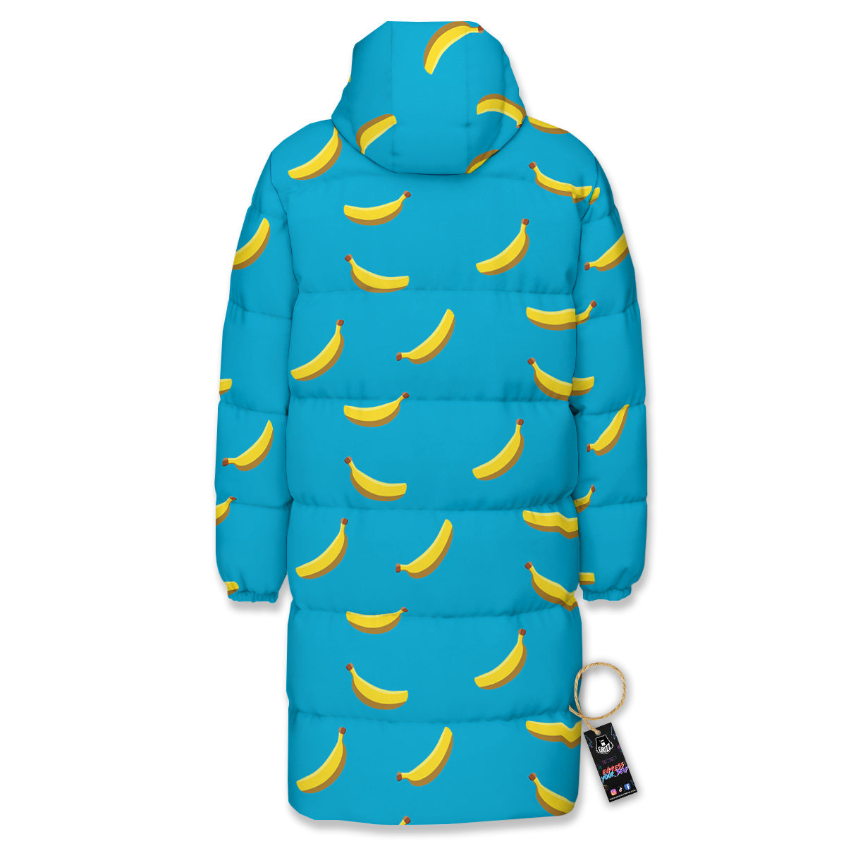 Banana Turquoise Print Pattern Long Down Jacket-grizzshop