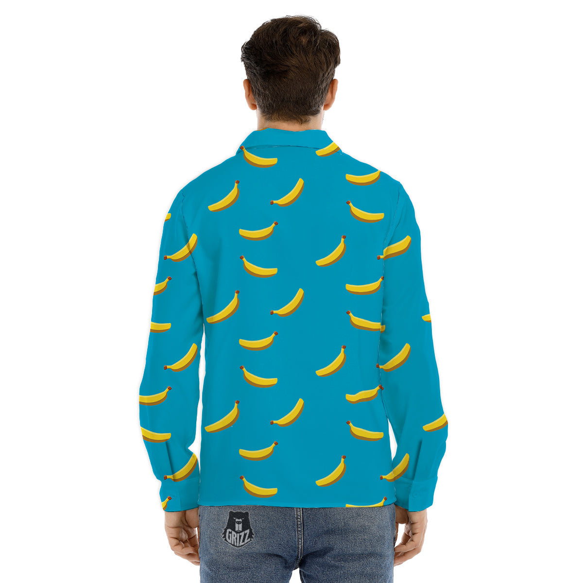 Banana Turquoise Print Pattern Men's Dress Shirts-grizzshop
