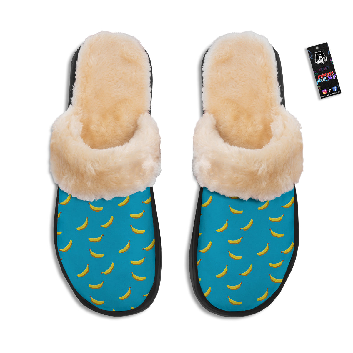 Banana Turquoise Print Pattern Slippers-grizzshop