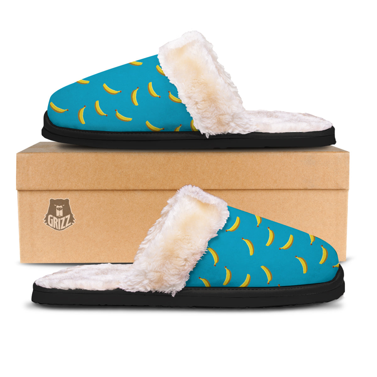 Banana Turquoise Print Pattern Slippers-grizzshop