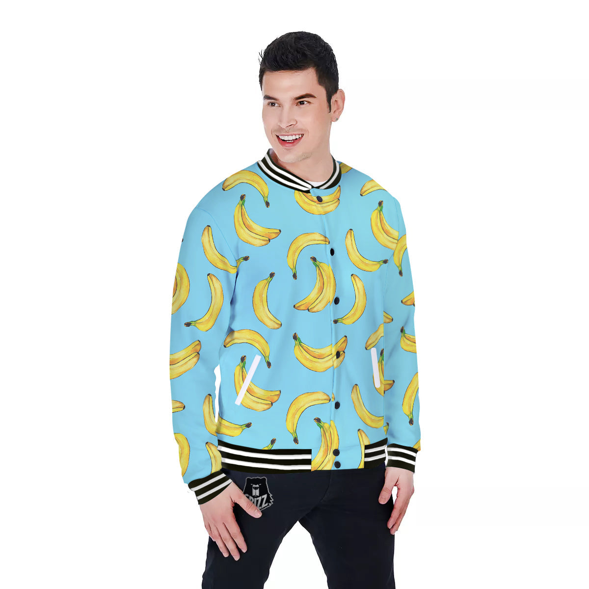 Banana Watercolor Print Pattern Baseball Jacket-grizzshop