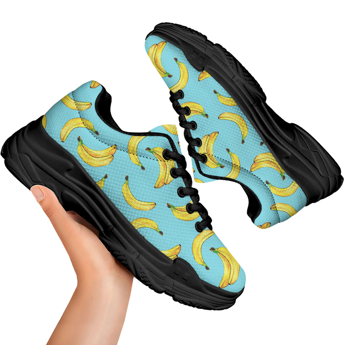 Banana Watercolor Print Pattern Black Chunky Shoes-grizzshop