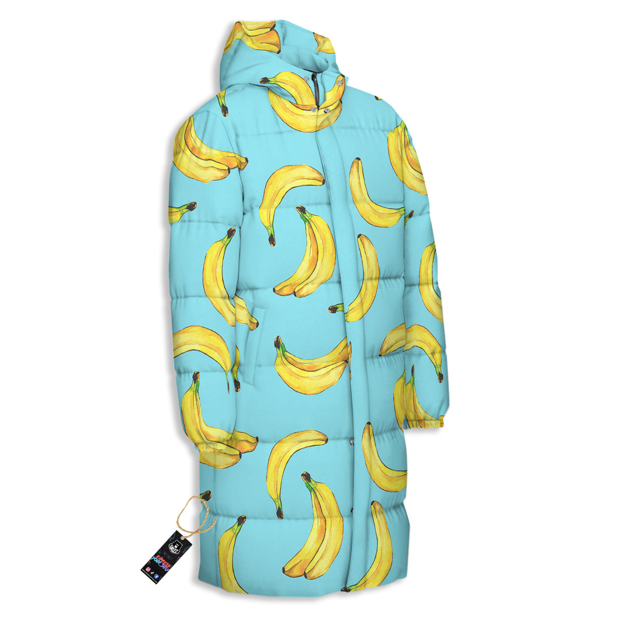 Banana Watercolor Print Pattern Long Down Jacket-grizzshop