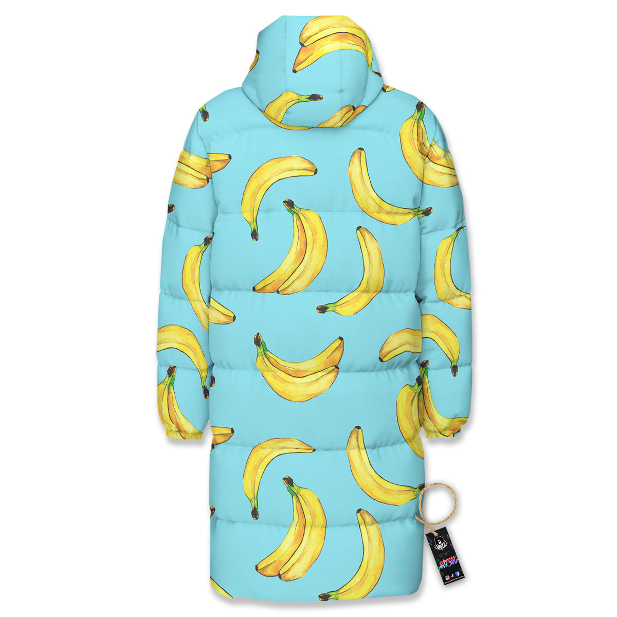 Banana Watercolor Print Pattern Long Down Jacket-grizzshop