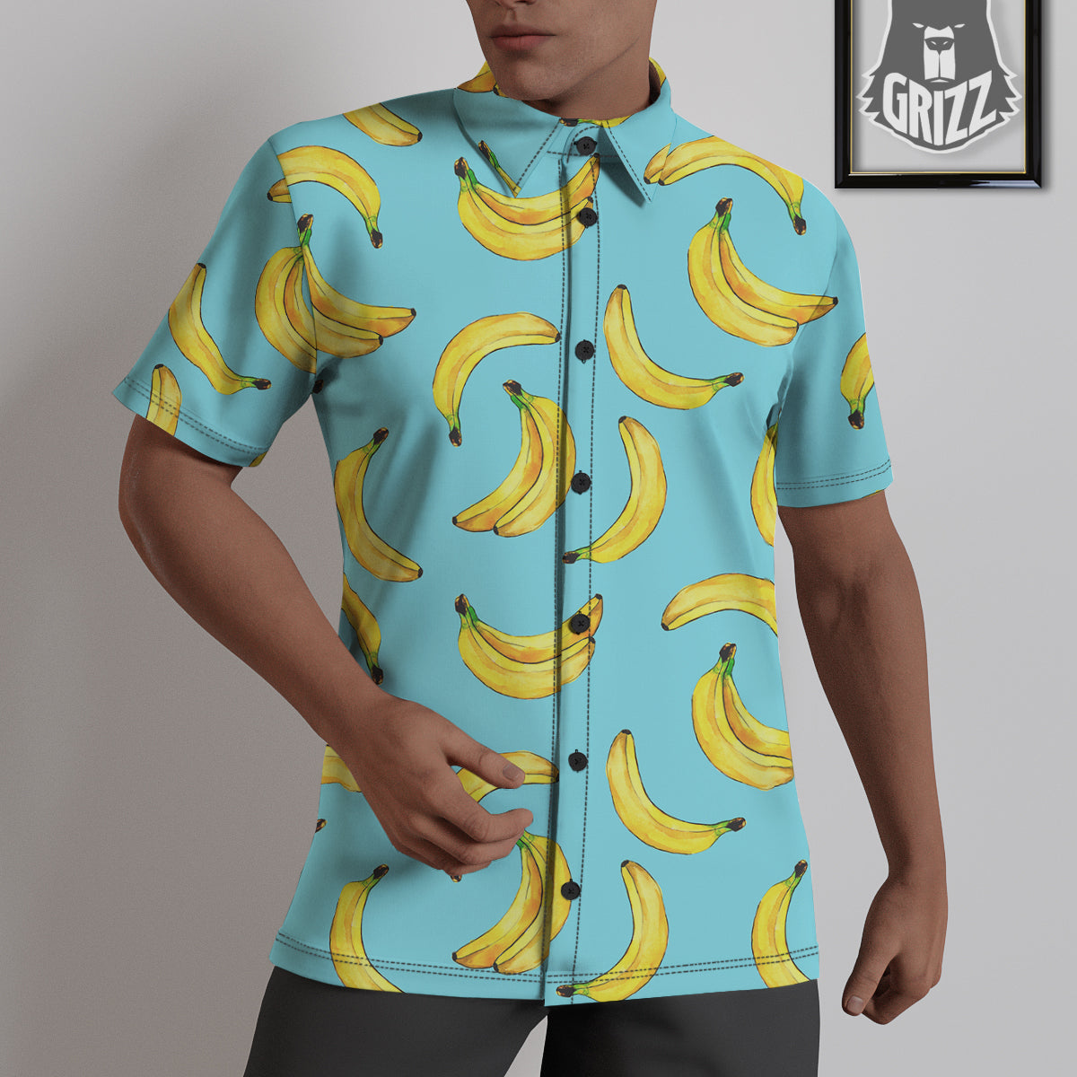 Banana Watercolor Print Pattern Untucked Shirts-grizzshop