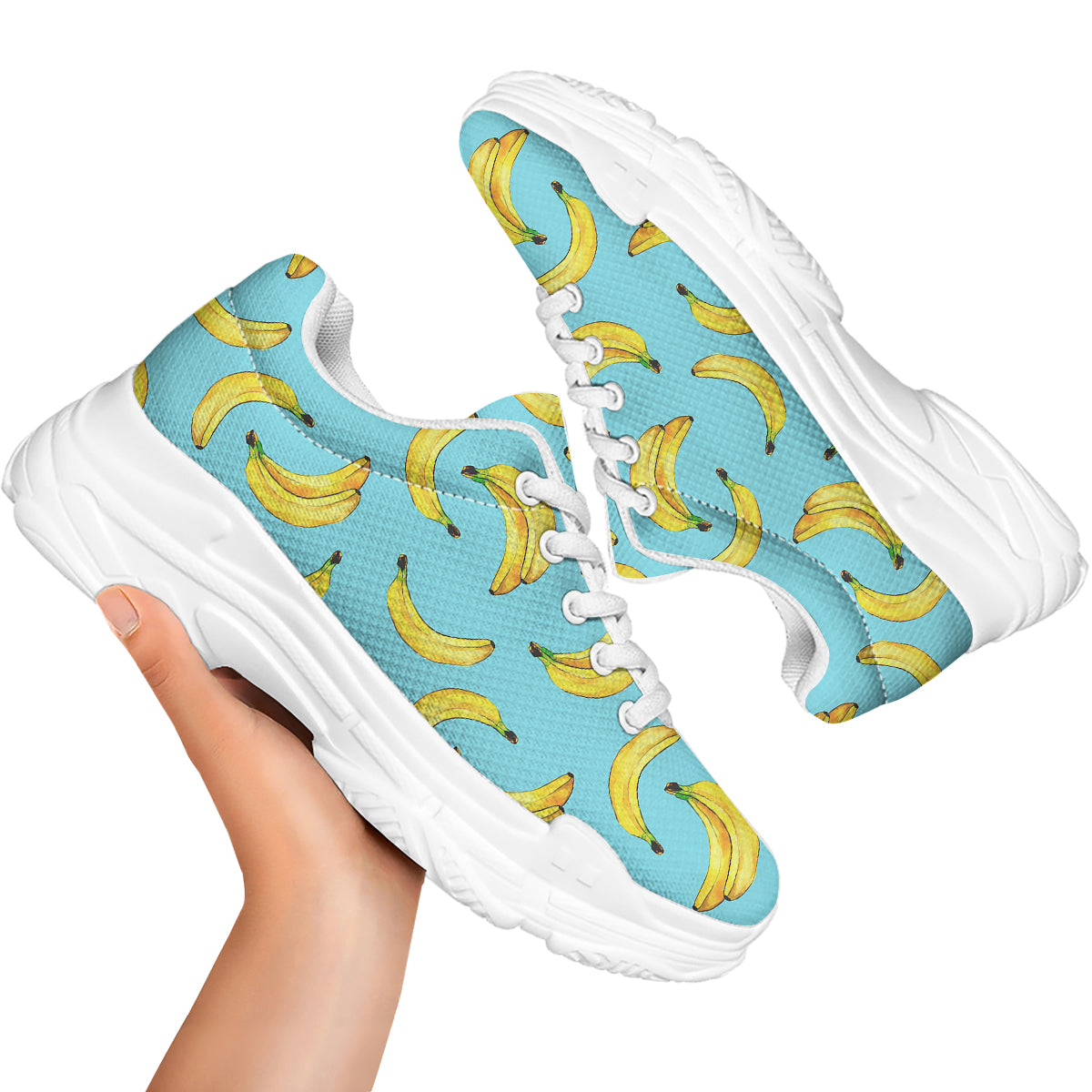 Banana Watercolor Print Pattern White Chunky Shoes-grizzshop