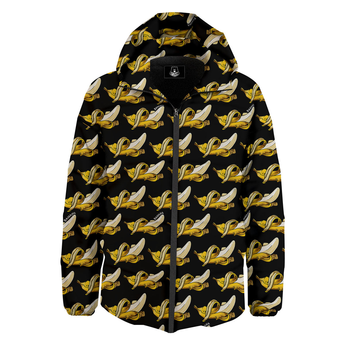 Banana Yellow And Black Print Pattern Down Jacket-grizzshop