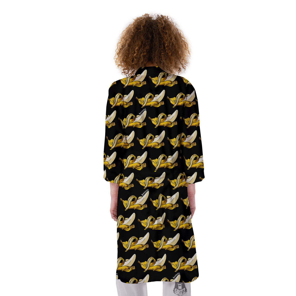 Banana Yellow And Black Print Pattern Kimono-grizzshop