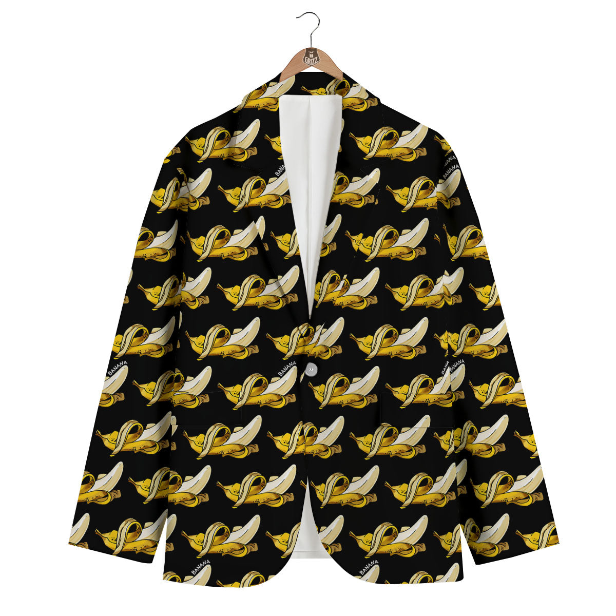 Banana Yellow And Black Print Pattern Men's Blazer-grizzshop