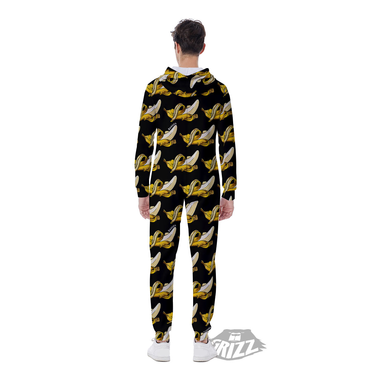 Banana Yellow And Black Print Pattern Men's Jumpsuit-grizzshop