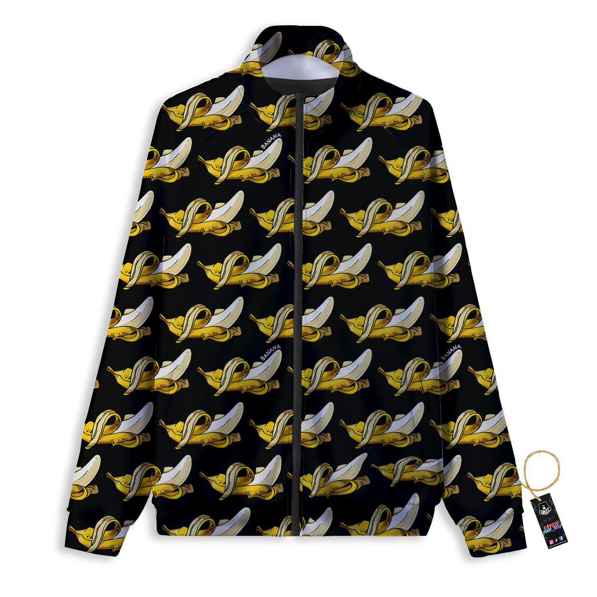 Banana Yellow And Black Print Pattern Track Jacket-grizzshop