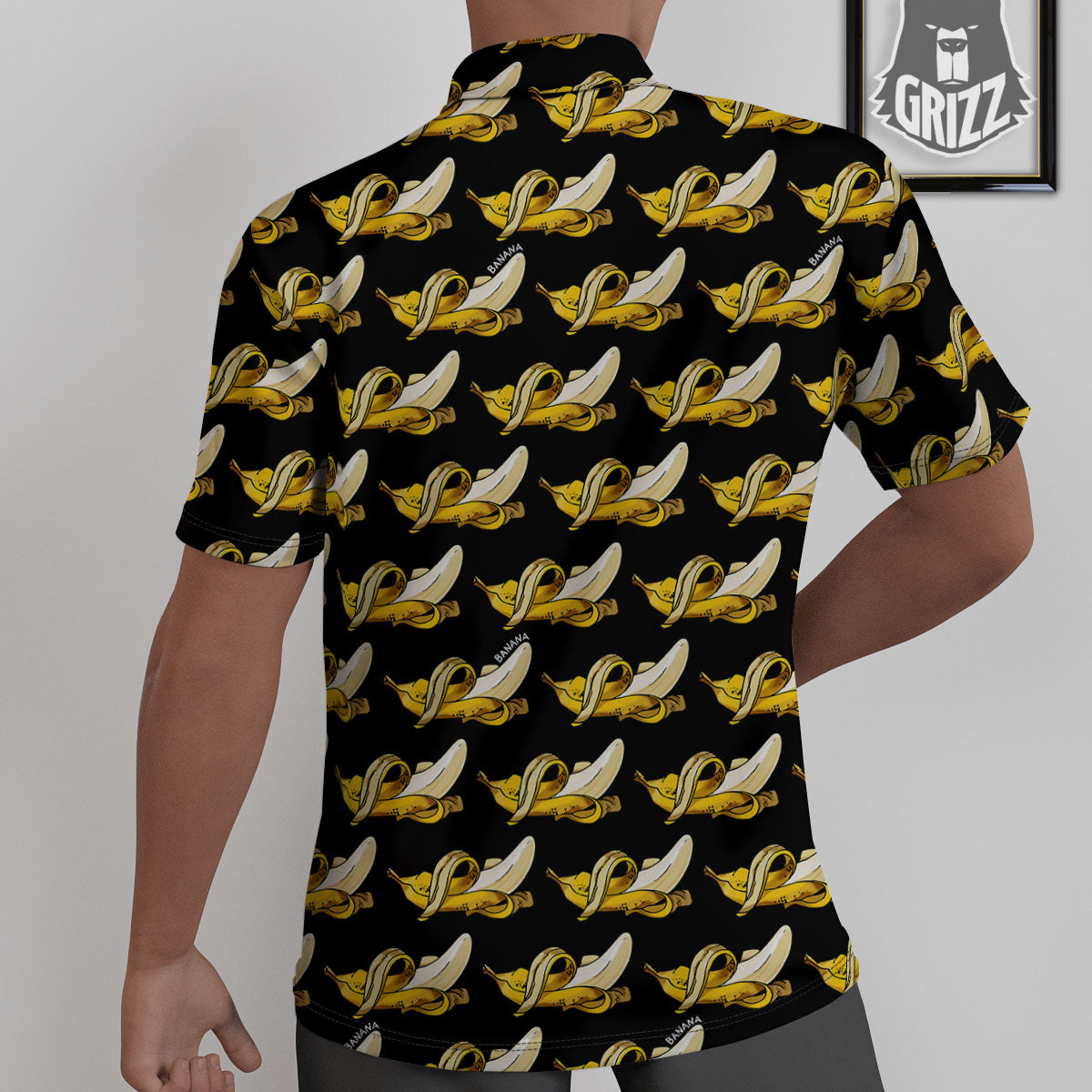 Banana Yellow And Black Print Pattern Untucked Shirts-grizzshop