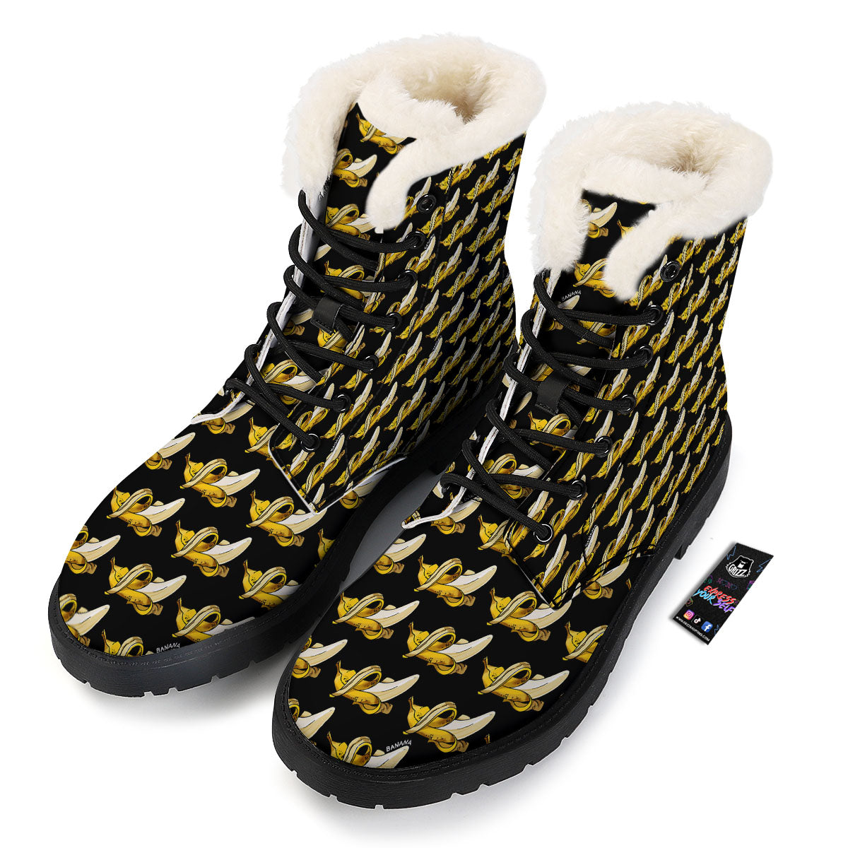 Banana Yellow And Black Print Pattern Winter Boots-grizzshop