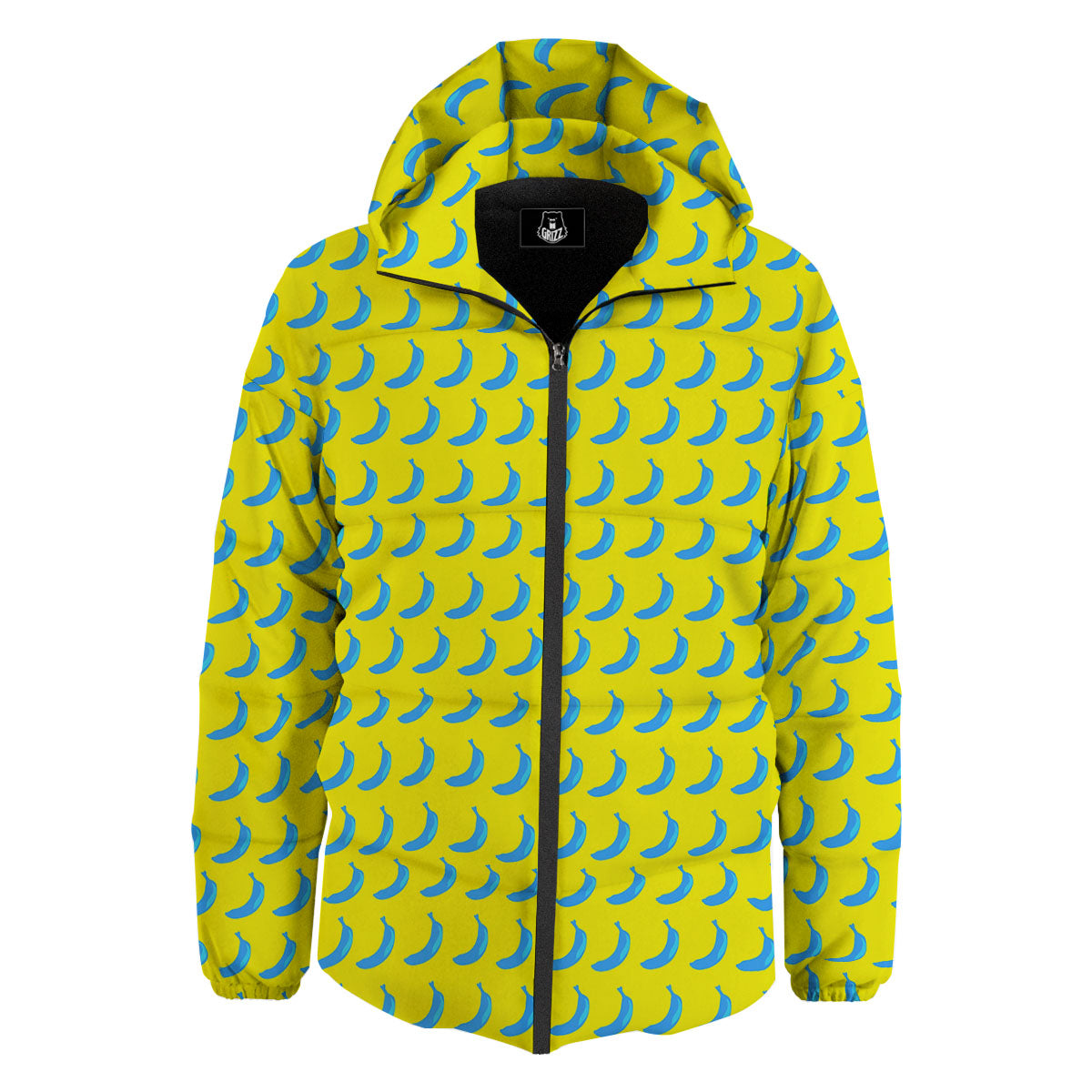 Banana Yellow And Blue Print Pattern Down Jacket-grizzshop