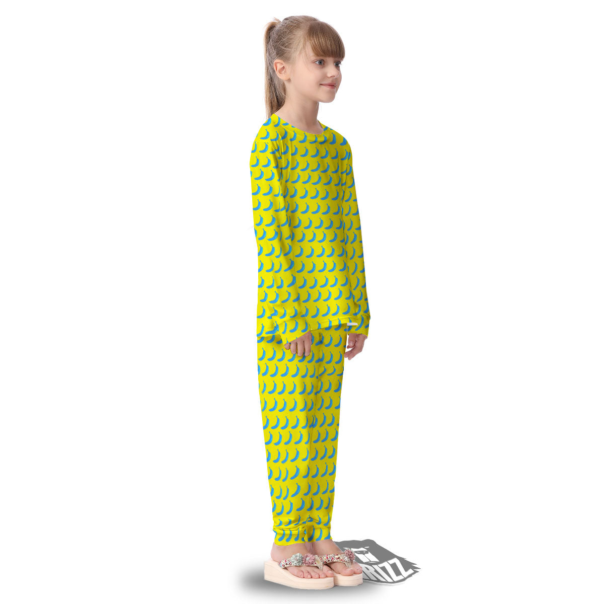 Banana Yellow And Blue Print Pattern Kid's Pajamas-grizzshop