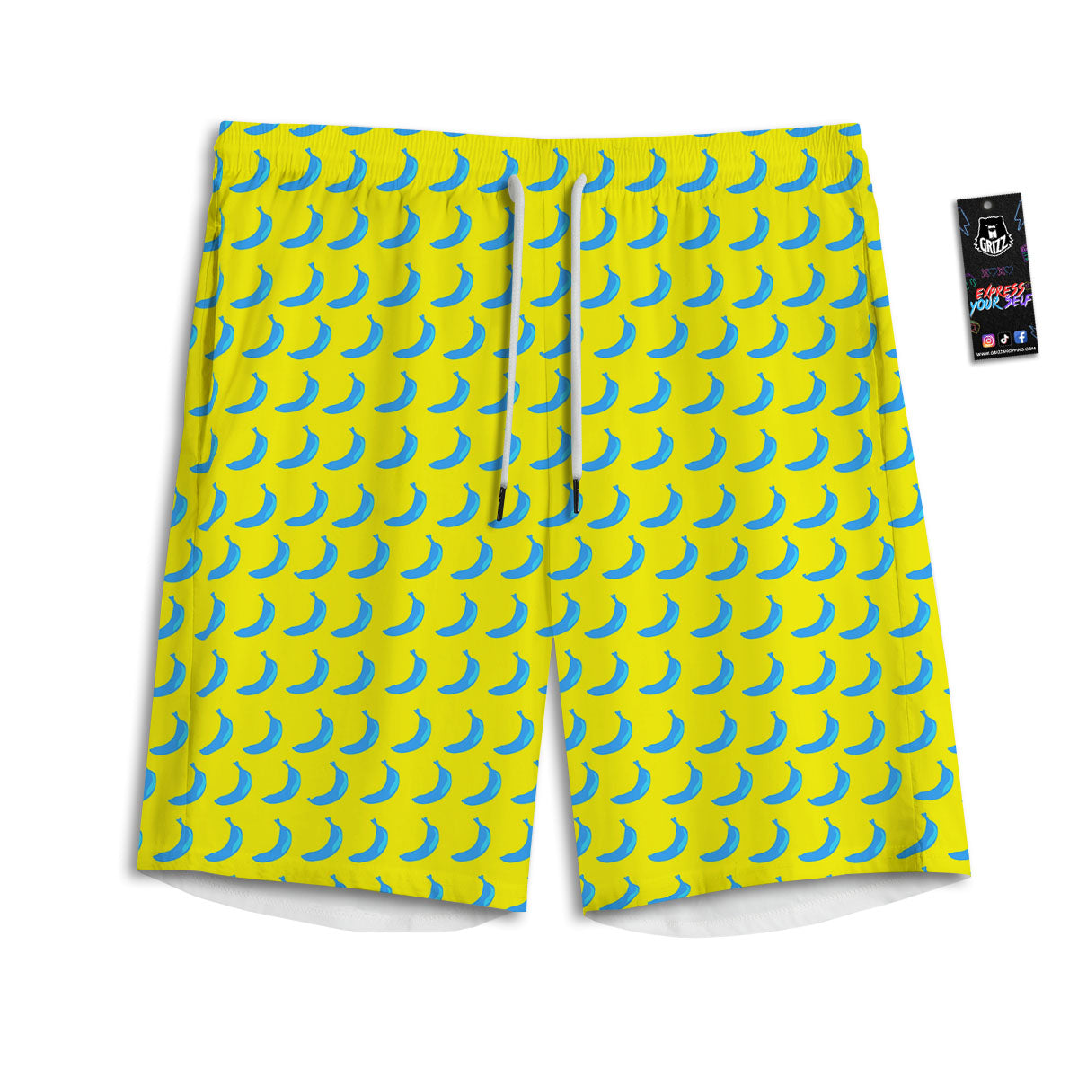 Banana Yellow And Blue Print Pattern Men's Athletic Shorts