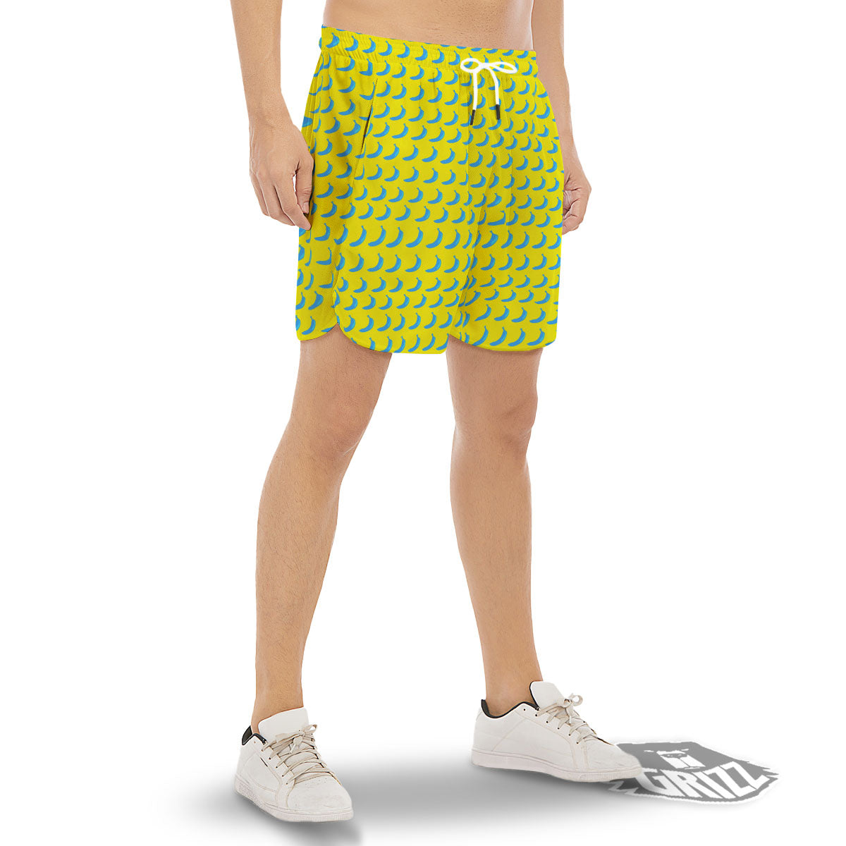 Banana Yellow And Blue Print Pattern Men's Gym Shorts-grizzshop