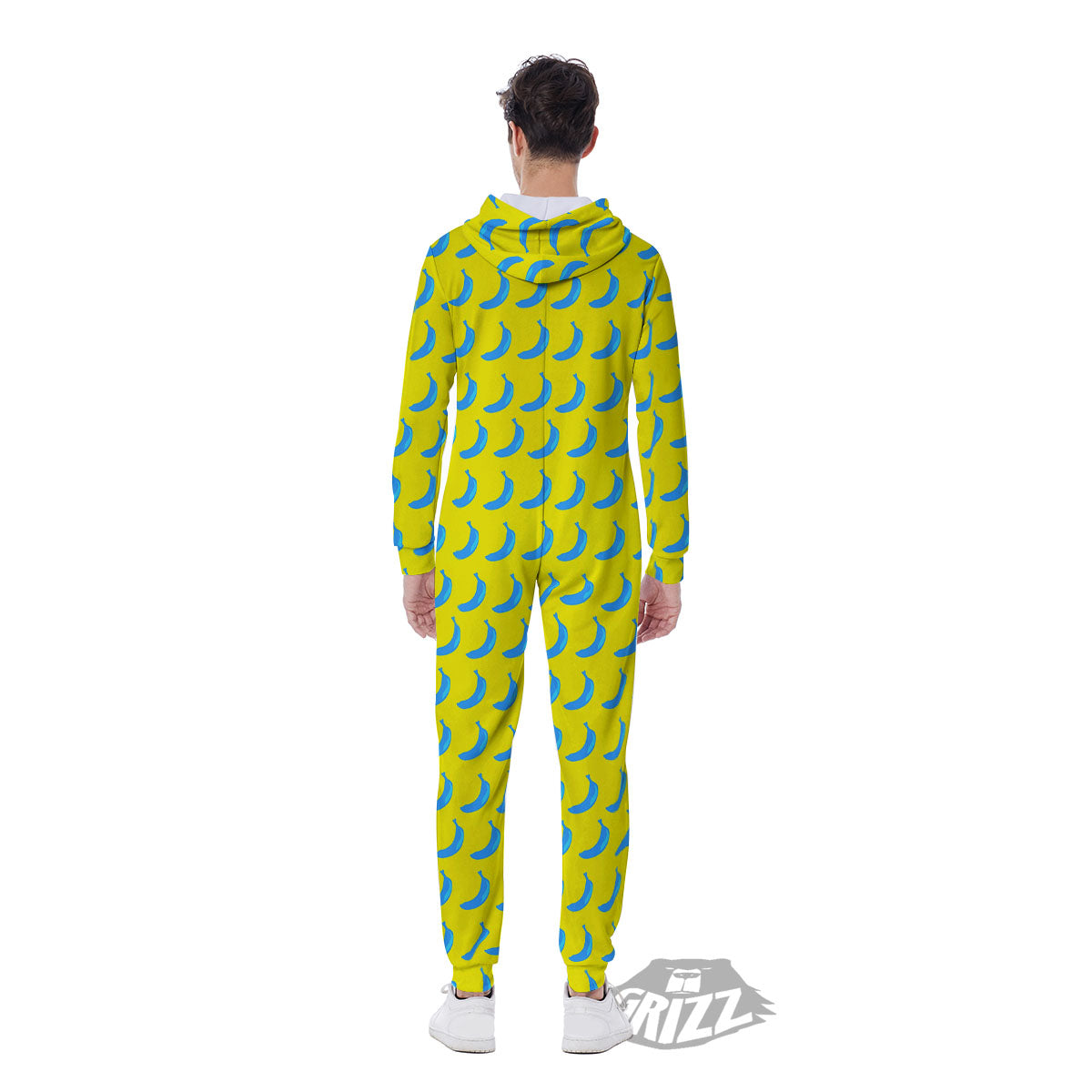Banana Yellow And Blue Print Pattern Men's Jumpsuit-grizzshop