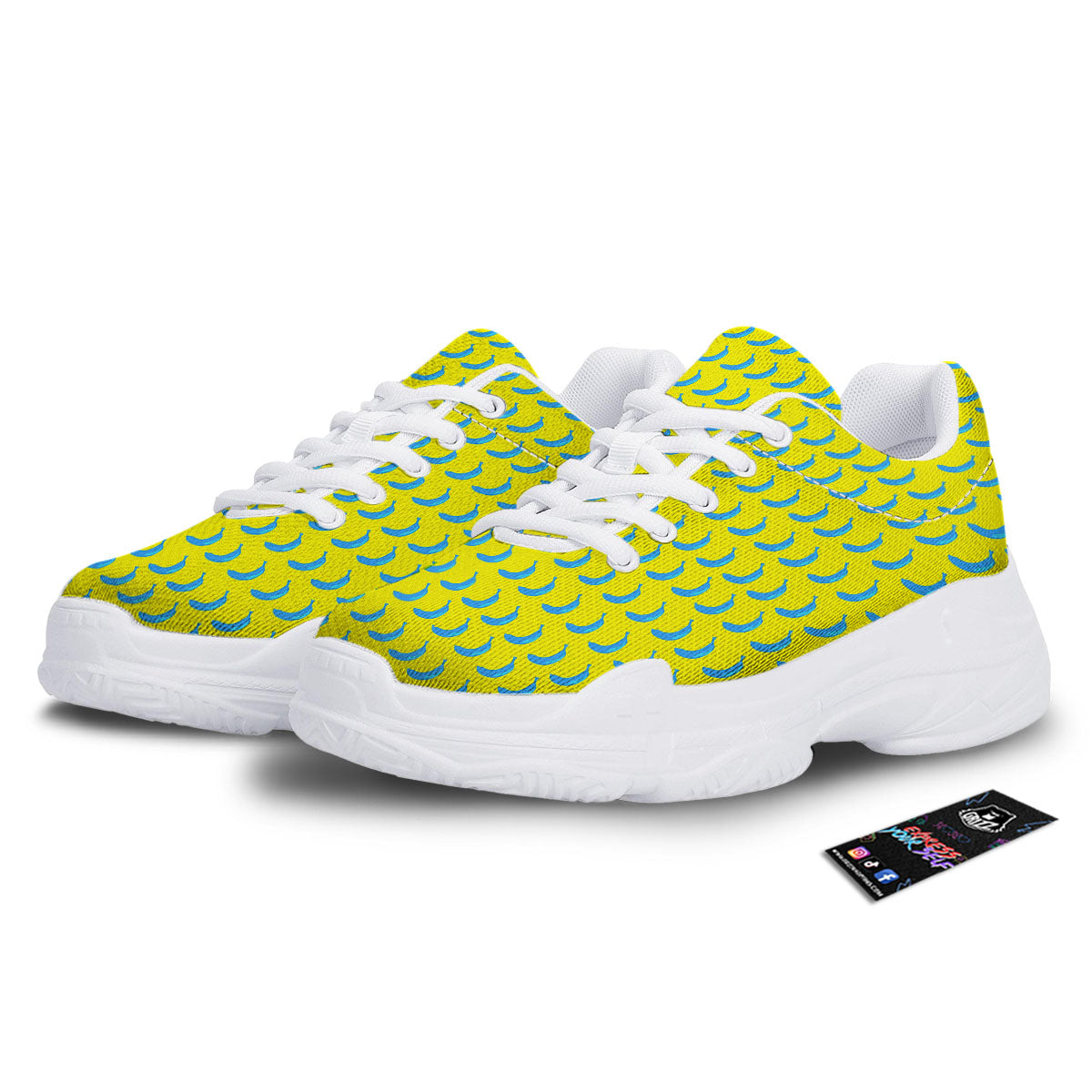 Banana Yellow And Blue Print Pattern White Chunky Shoes-grizzshop