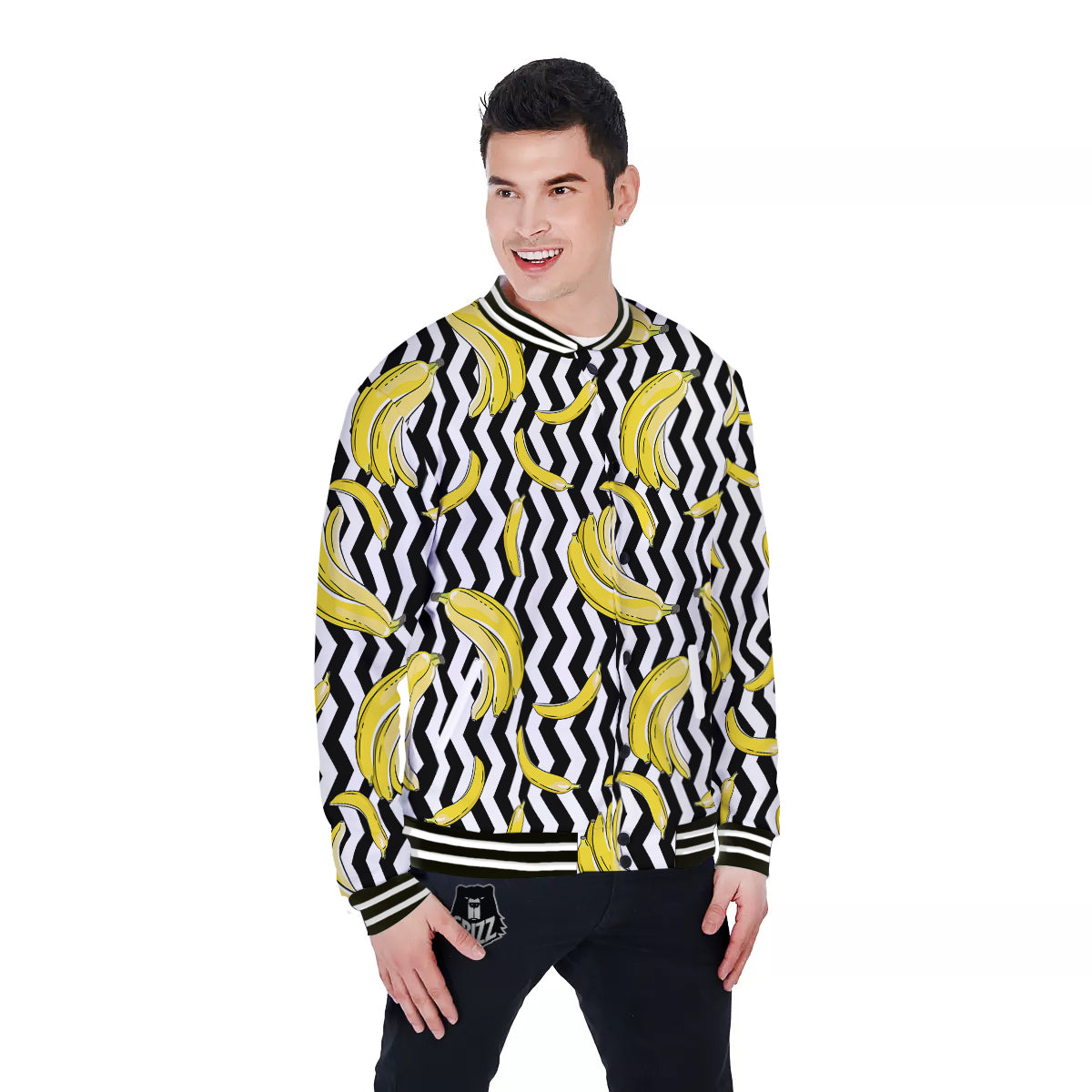 Banana Zigzag Print Pattern Baseball Jacket-grizzshop