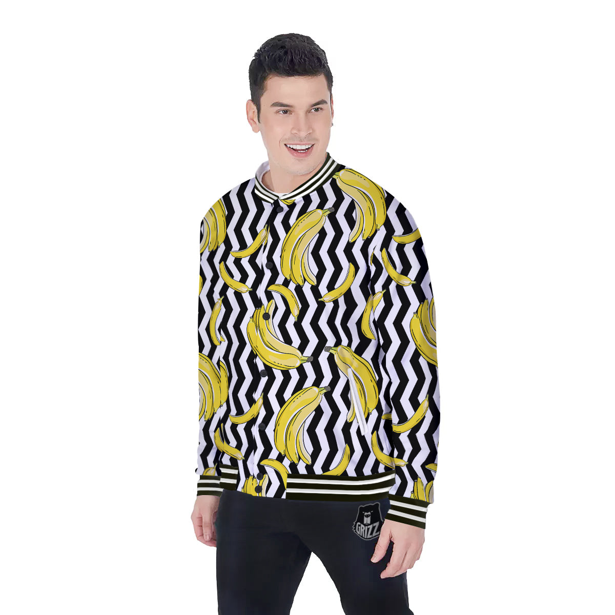 Banana Zigzag Print Pattern Baseball Jacket-grizzshop